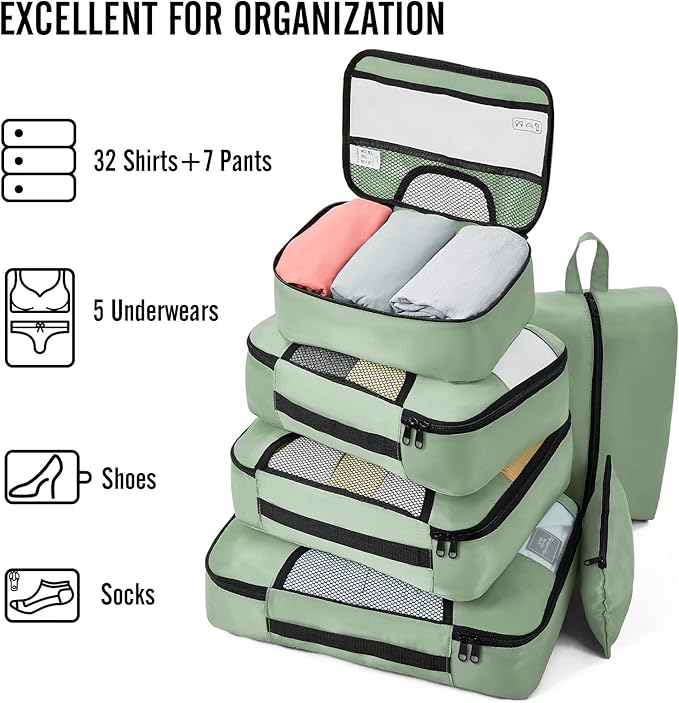 Veken 8 Set Packing Cubes for Travel Essentials, Suitcase Organizer Bags in 4 Sizes, Carry-On Luggage Accessories with Large Laundry & Hanging Toiletry Bag, Must-Have for Airplane, Road Trip & Camping