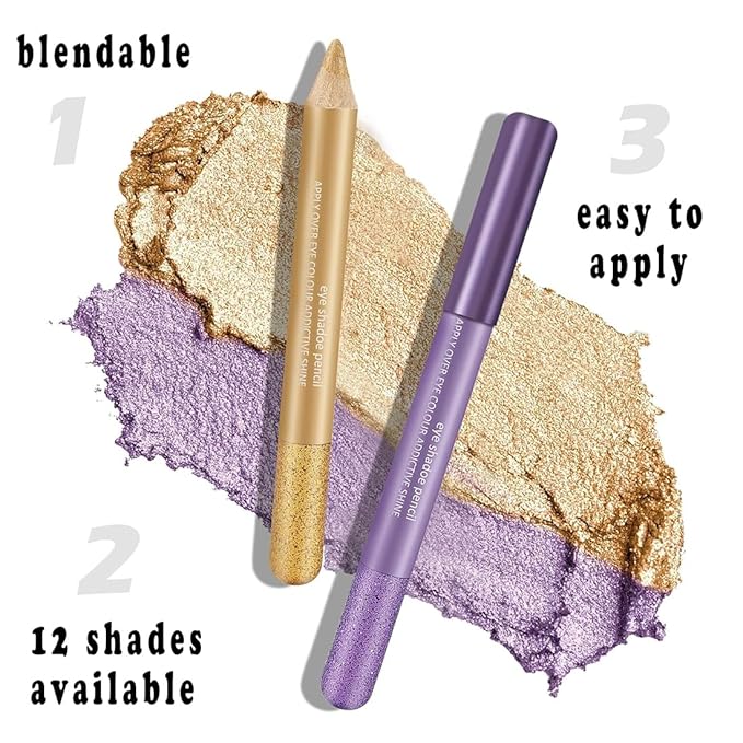 Jumbo Glitter Eyeshadow Stick Set, 12 Shades Blendable Shimmer Eye Pencils