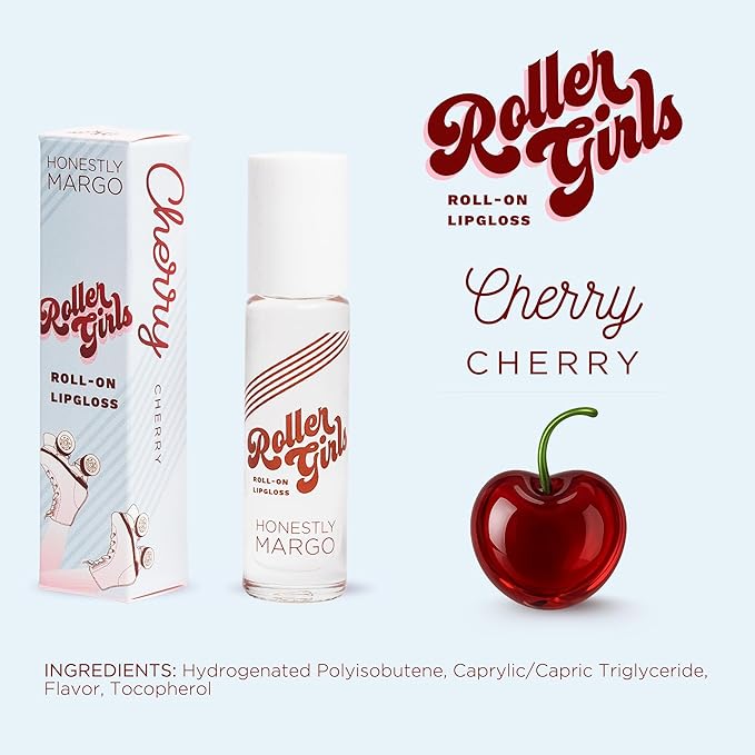 Honestly Margo Roller Girl Roll-On Lip Gloss (Cherry Cherry, 2 Pack) – Lip Gloss for Women with Hydrating Vitamin E & Moisturizing Shine, Refreshingly Lightweight Your Lip Stain, Non Stick Gloss