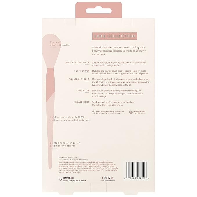 EcoTools Luxe Natural Elegance Professional Face Makeup & Foundation Brush Set, Premium Brush Kit For Face, Cheek, & Eye Makeup, Synthetic Makeup Brushes, Vegan & Cruelty-Free, 5 Piece Set