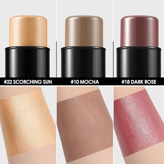 FOCALLURE 3PCS Cream Contour Stick - Highlighter Bronzer Blush Set for Face Sculpting, Non-Greasy Longwear Makeup, Easy to Blend with Natural Matte Finish,SET 5