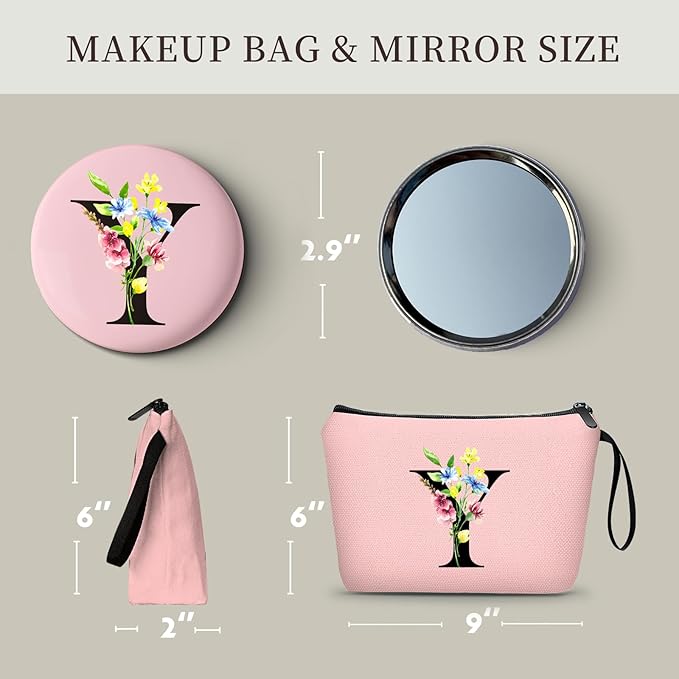 Appreciation Initial Monogram Gifts for Sisters from Sister Employees Team Bride Womens Unique Mom Personalized Makeup Cosmetic Bag with Mirror Mothers Day Christmas Graduation Y