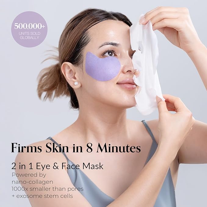 FLYODE Syn-Ake 2-in-1 Eye & Face Masks Skincare, 100nm Collagen Face Mask for Improves Cheek Contour, Anti-Wrinkle and Firming, Infused with Birch Sap, Water-Free Korean Face Mask Sheet, 5sets