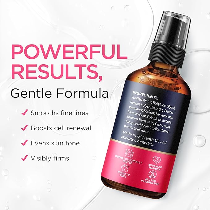 Retinol Serum for Face (2Oz) with Hyaluronic Acid, Vitamin E & Aloe Vera - Anti-Aging Serum