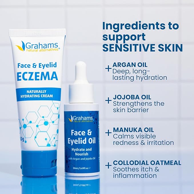 Grahams Natural Face & Eyelid Eczema Relief Kit - Treatment for Dry Skin, Eczema, Perioral & Seborrheic Dermatitis | Itch Relief - Moisturizing Face Cream (1.76 fl oz) + Eyelid Oil (1.69 fl oz)