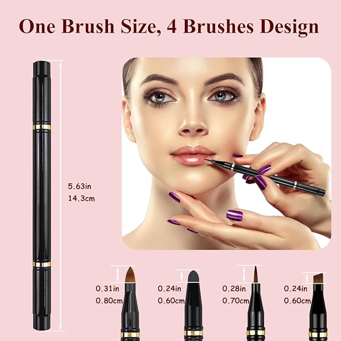 2 Pcs 4 in 1 Makeup Brush Set - Travel Size Powder/Blush, Foundation, Blending, Eye & Lip Brushes