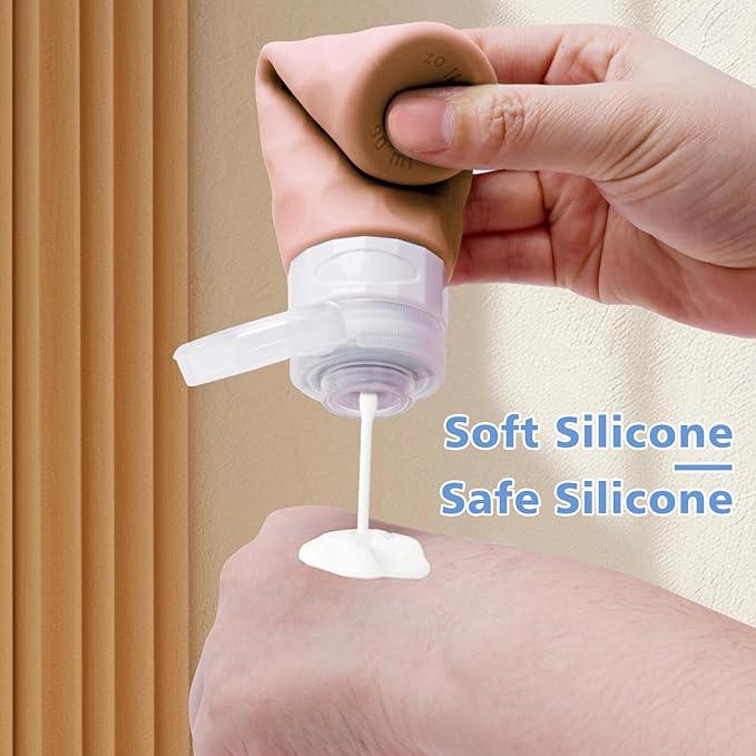 Travel Bottles for Toiletries, 4pcs Tsa Approved 3oz Travel Size Containers, BPA Free Leak Proof Premium Silicone Bottles, Refillable Liquid Squeezable Accessories W/Toiletry Bag(Bright)