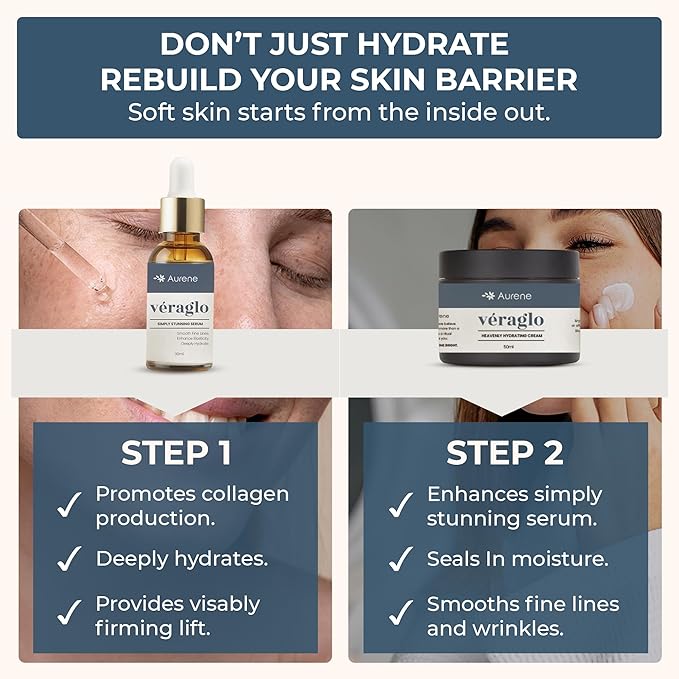 Véraglo Simply Stunning Skincare Set, Retinol Face Serum and Hydrating Cream, Anti-Aging Brightening Moisturizer with Hyaluronic Acid and Collagen for Wrinkles, Fine Lines and Dark Circles