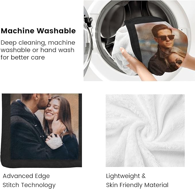 Custom Blanket with Picture Text Customized Throw Personalized, Customizable, Photo Blankets Customize Gifts for Mom, Dad, Couple, Girlfriend, Boyfriend, Wife, Husband, D10 Photos-1