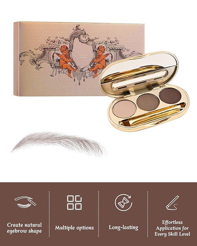 Waterproof Eyebrow Powder Kit - 3 Colors Long-Lasting Brow Powder Palette with Brush Razor & Stencil, Natural Tinting Powder for Women Sparse Brows | #01 Skin, Light Brown, Dark Brown