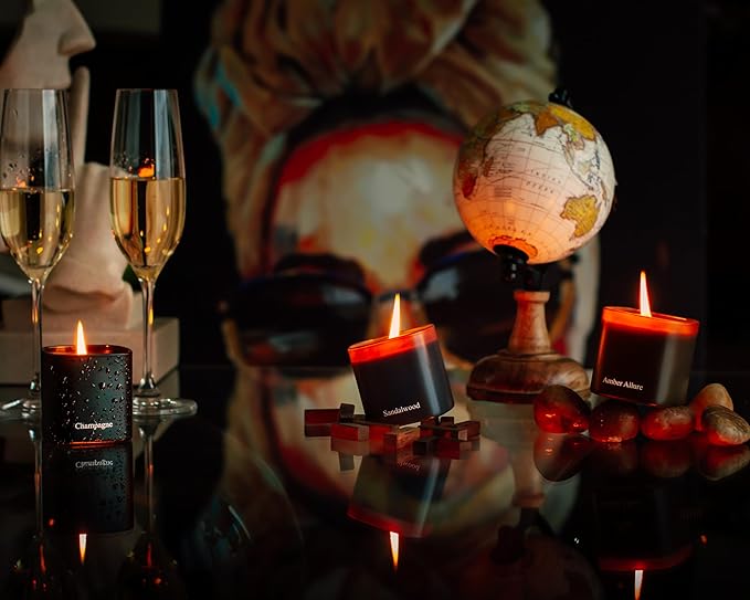 Luxury Scented Candle Gift Set 3-Pack | Champagne, Sandalwood & Amber | Clean Soy Wax | for Women & Men (4.23 oz Each) | 75 Hour Burn Time