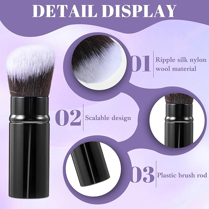 2 Pcs Retractable Kabuki Brush Set, Portable Travel Blush Brush, Powder Brushes for Blending Liquid, Foundation Brushes for Liquid Cream and Powder Makeup