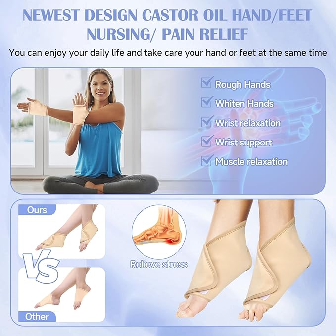 Castor Oil Pack Wrap, 9 Pcs Organic Castor Oil Packs Kit for Neck Shoulder Waist Back Hand Knee Leg and Feet, Castor Oil Patches Reusable Pads Kit for Hot/Cold Oil Wrap Compress for Woman/Man【Khaki】