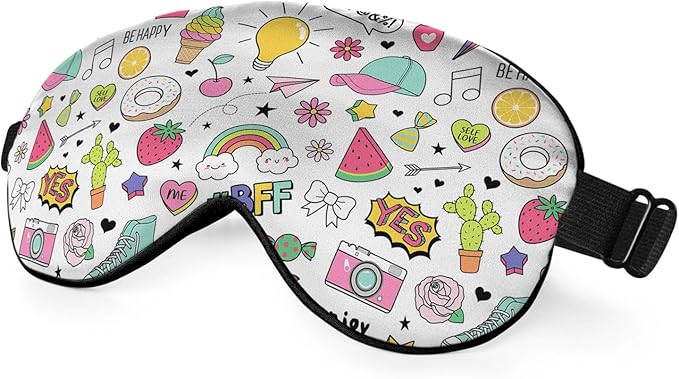 Summer Theme Sleep Mask Eye Mask Cactus Candy Cupcake Cap Donut Rainbow Arrow Sleep Mask Light Blocking Adjustable Smooth Soft Eye Masks for Women Deep Rest Travel