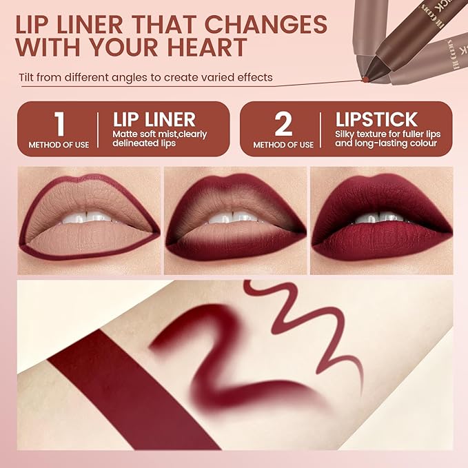 Noerrors 3Pcs Mauve Brown Matte Lip Liner and Lipstick Combo Set Kit for Women Antique Drak Brown Magic LipLiner 24 Hours Original Lip Crayon Makeup Stain Long Lasting Fall Lipstick Shades Waterproof