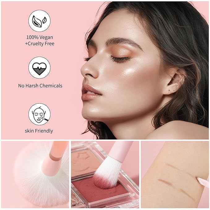 MSQ Make Up Brushes 10Pcs Powder Brushes Contour Brush Synthetic Hair Makeup Brush Set with Bag for Blending Stippling Highlighting Eyeshadow Eyeliner Concealer