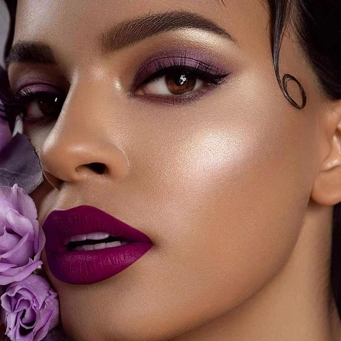 MAKI YIKA 3Pcs Matte Liquid Lipstick Set, Purple Plum Pink Lipstick Long Lasting Smudge Proof Non Transfer Lip Makeup (Purple+Plum+Pink)