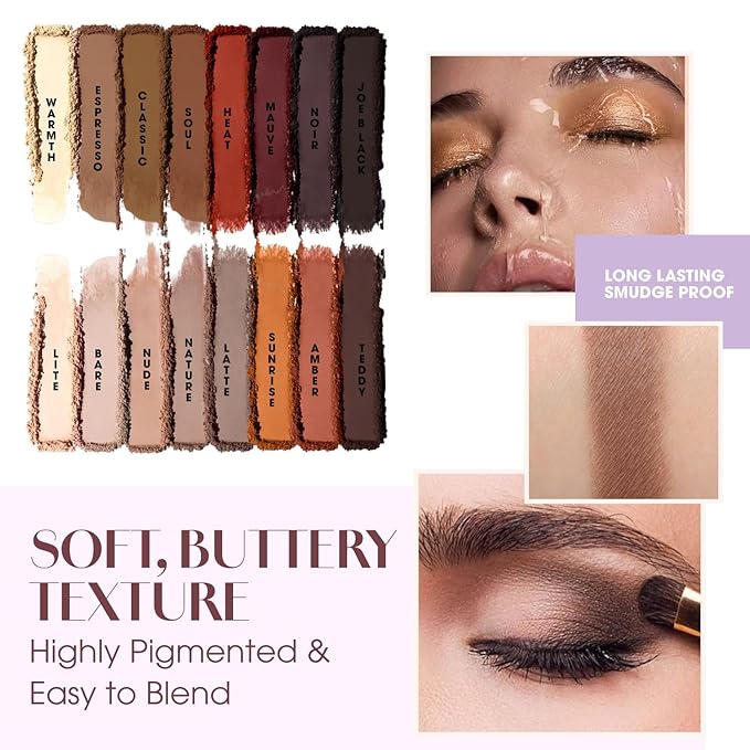 Lamora Eyeshadow Palette Makeup - Eye Makeup Palette with 16 Highly Pigmented Matte Shades - Vegan & Blendable