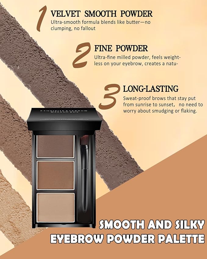 Eyebrow Powder Makeup Kit, 3 in 1 Eyebrow Kit, Brow Powder Palette Waterproof Long-Lasting, Black Brown White Brow Filler, Fill & Sculpt Full Eyebrow Kit for Women, With Mirror,Brush & Razor Set 01