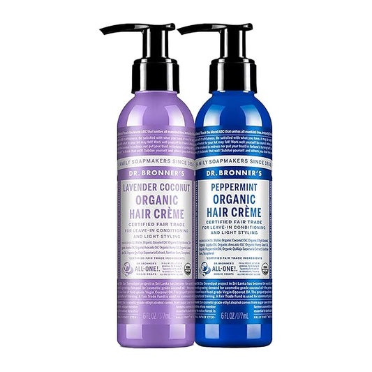 Dr. Bronner's Organic Hair Crème Leave-In Conditioner Styling Cream Anti Frizz Hair Product for Women & Men Hair Cream USDA Organic, Cruelty Free, Lavender Coconut & Peppermint - 6oz 2 Pack