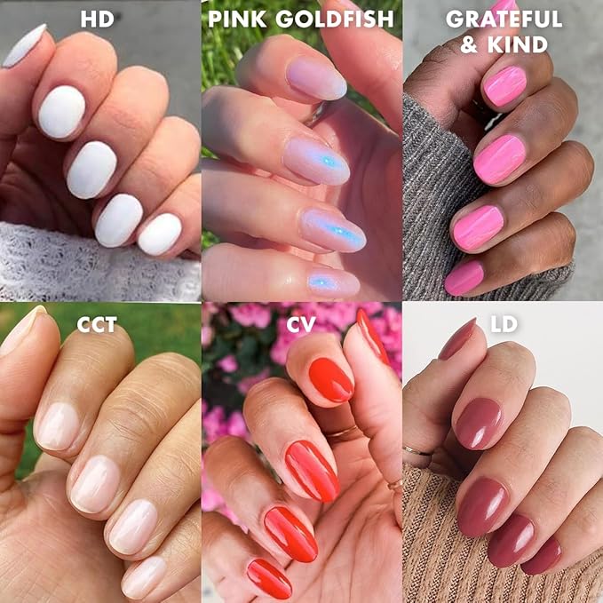 Olive & June Long Lasting Nail Polish Set | Includes 6 Chip-Resistant Shades (Pink Goldfish, HD, Grateful & Kind, CCT, LD, CV) + Top Coat | Vegan, Cruelty-Free | Salon-Quality at Home
