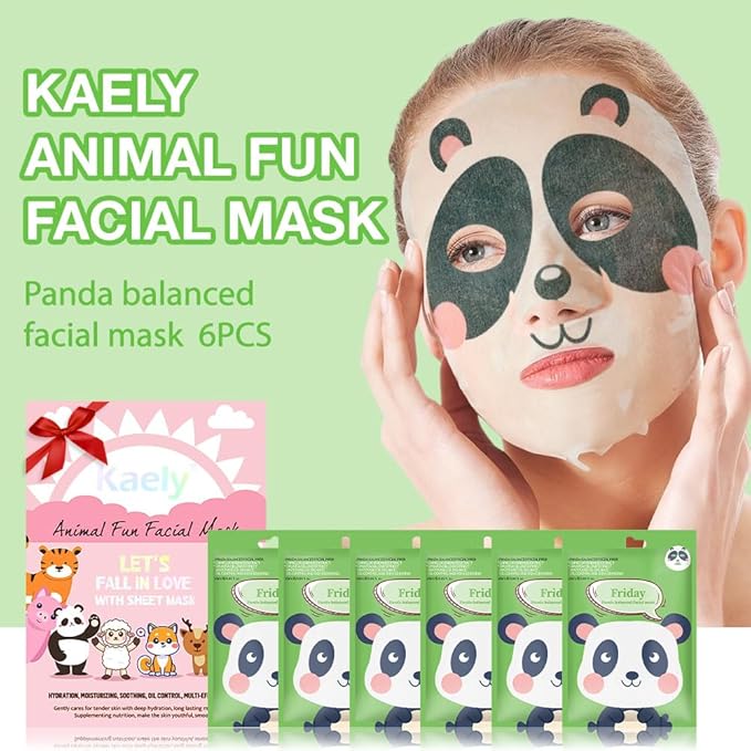 Kaely 6 Pack Animal Character Sheet Masks, Face Masks for Kids Teens Skin Care, Korean Soothe Facial Mask for All Skin Types, Girls Night Skincare Spa Party, Birthday Gifts for Women Men, Set05