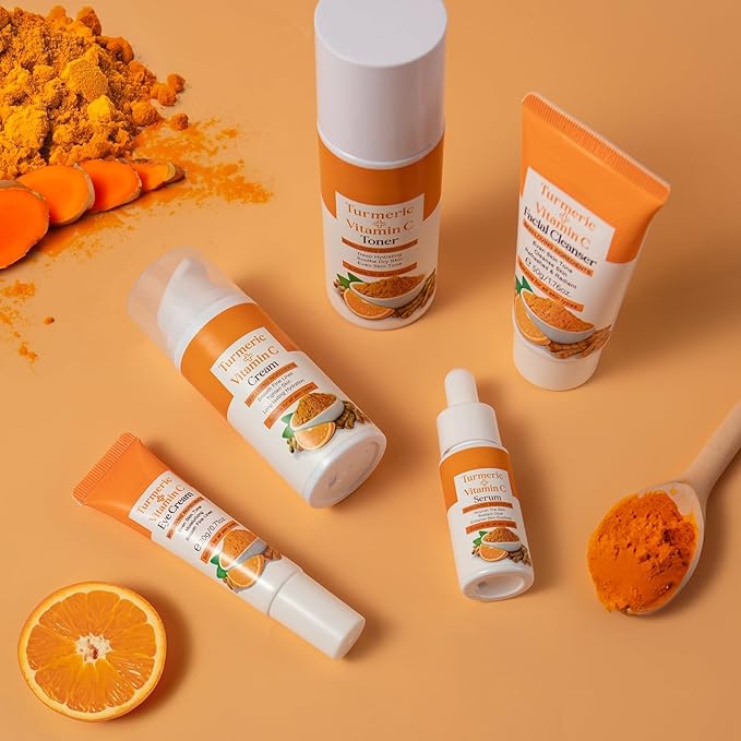 Skin Care Set, Turmeric Skincare Set for Acne Treament, Facial Turmeric Skin Care Sets & Kits for Teenage Girls with Turmeric Cleanser,Serum,Cream,Toner,Eye Cream, Facial Beauty Skincare Gifts