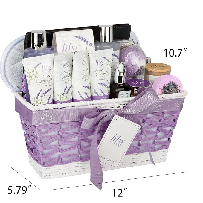 Mothers Day Gifts for Mom - 18-Piece Luxury Bath and Body Gift Set for Women, Lavender Spa Gift Basket with Bath Bomb, Diffuser | Self Care, Christmas Birthday Gifts for Her, Bridal Shower Pamper Kit