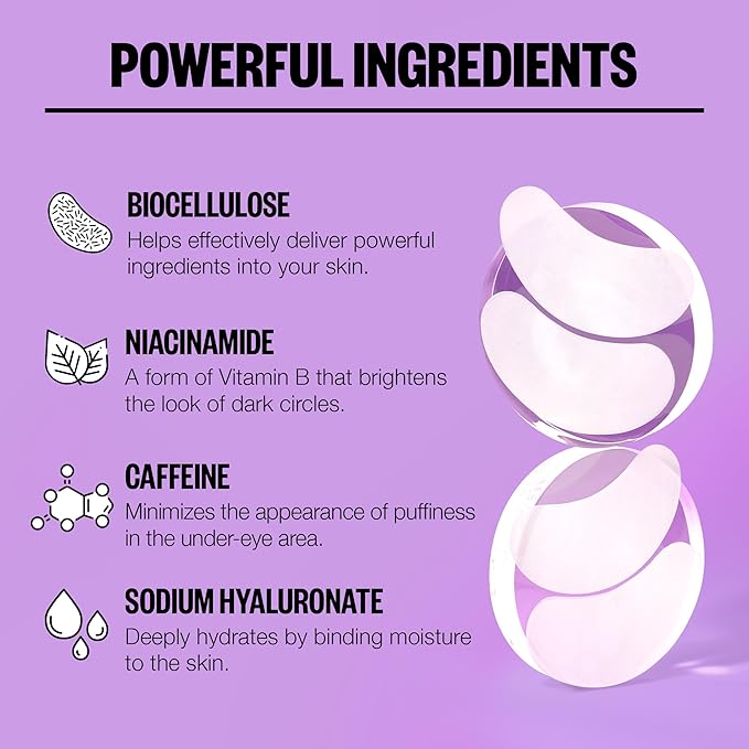 PEACE OUT Skincare Puffy Eyes, Biocellulose Under-Eye Mask, Minimize Puffiness & Tired Eyes with Caffeine and Niacinamide, Under Eye Patches for Dark Circles, 6 pairs