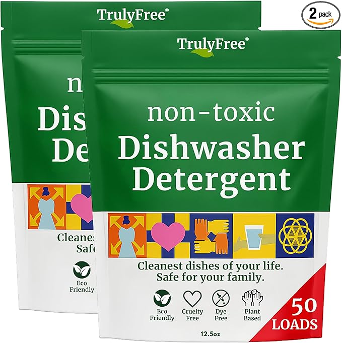 Truly Free Dishwasher Detergent Powder | Natural Dish Detergent, Dishwasher Soap | Plastic Free, Plant-Based, Clean, Heavy Duty Hard Water Stain & Grease Remover | Fragrance Free | 12.5 oz (Pack of 2)