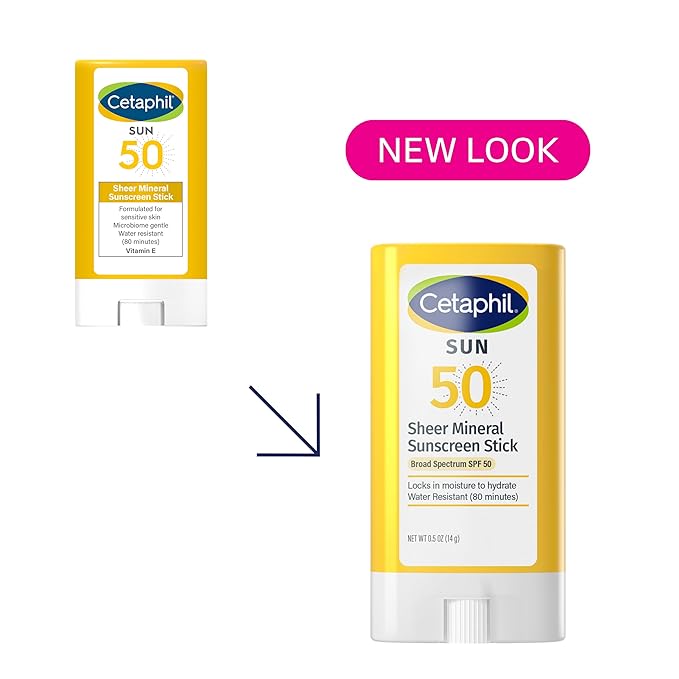 Cetaphil Sheer Mineral Sunscreen Stick for Face & Body, 0.5oz, 100% UVA/UVB Mineral Sunscreen: Zinc Oxide & Titanium Dioxide, Broad Spectrum SPF 50, For Sensitive Skin