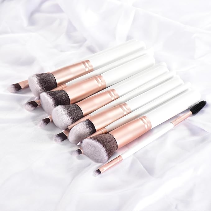 14 Piece white Makeup Brushes - Wooden Handle with Soft Synthetic Bristles,for Face & Eye Makeup|Professional Makeup Brushes set for Women & Girls|