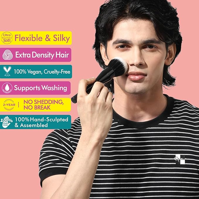 Bueart Design Full Face Powder Makeup Brush with Wooden Handle for setting,Blush,Bronzer,Highlighter,Extra Large Stipple Brush M3