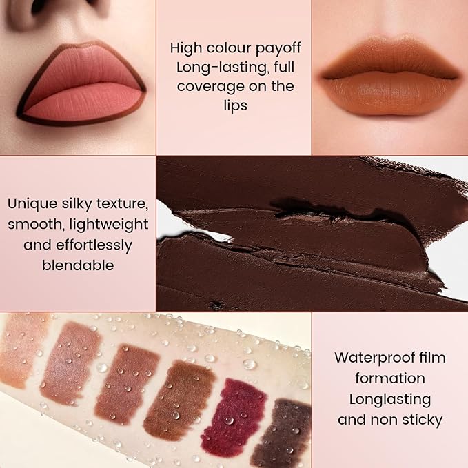 Noerrors 3Pcs Dark Brown Lip Liner and Lipstick Set Kit for Women Light Brown Matte Fall Lipstick Shades Set Lip Stain Long Lasting Lipstick 24 hour Waterproof and Lip Liners Pencil Set Brown Makeup