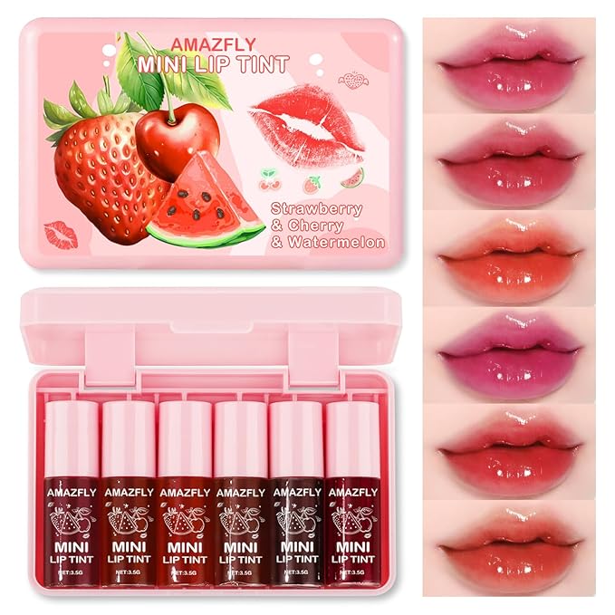 6 Colors Lip Tint Stain Set, Watery Lip Stain Mini Liquid Matte Lipstick, Multi-use Lip Cheek Tint, Moisturizing Plump Lip Gloss, Lightweight Non-Sticky, Long Lasting, Vivid Lip Care Makeup (6 Colors)