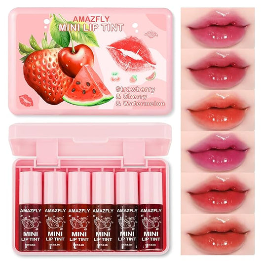 6 Colors Lip Tint Stain Set, Watery Lip Stain Mini Liquid Matte Lipstick, Multi-use Lip Cheek Tint, Moisturizing Plump Lip Gloss, Lightweight Non-Sticky, Long Lasting, Vivid Lip Care Makeup (6 Colors)