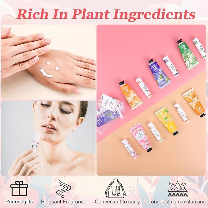 80 Sets Bulk Hand Cream and Bulk Lip Balm Gifts, Bridesmaid Gifts, Baby Shower Party Favors and Bridal Shower Gifts for Guests with Thank You Card Organza Bags, Thank You Gifts for Coworkers Women