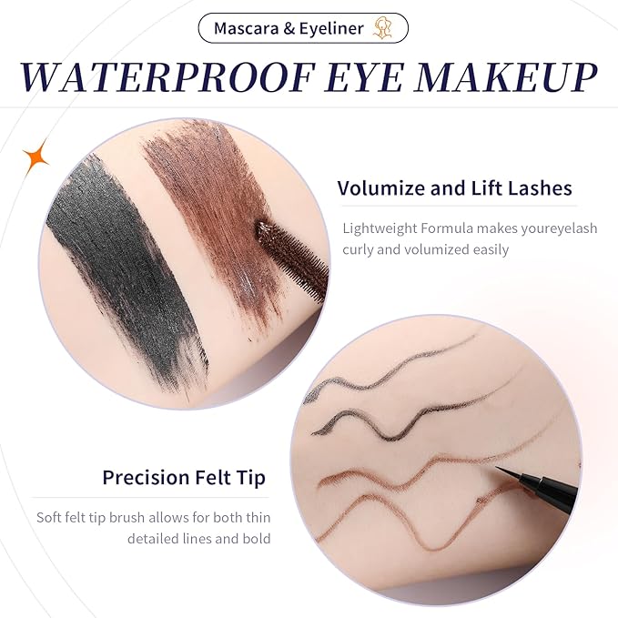 4D Mascara And Eyeliner Set Black Brown Long Lasting Mascara Waterproof Eyeliner Kit (Brown)