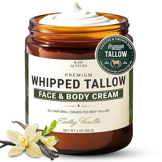 Beef Tallow for Skin Care - 100% Grass Fed Grass Finished - with Organic Jojoba, Prickly Pear, Rosehip, Tamanu Oils, Neroli, Vanilla & Manuka Honey - 3oz