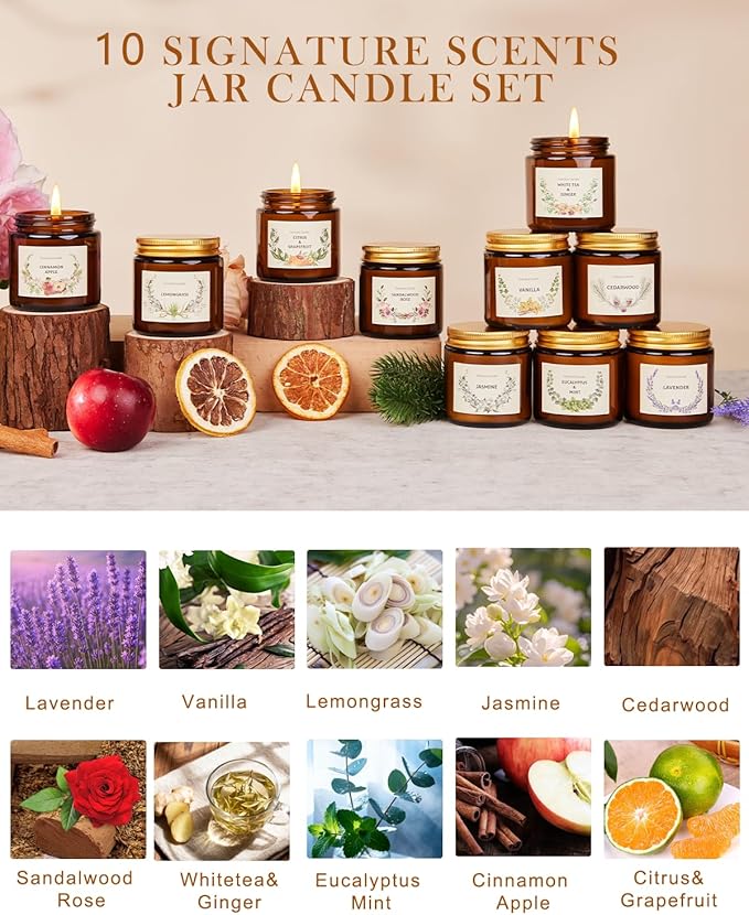 Christmas Candle Gift Set for Women, 10 Pack Long Lasting Scented Soy Candles, Aromatherapy Candles for Home Relaxation, Perfect Holiday & Christmas Gifts