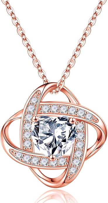 Iefil 925 Sterling Silver Love Knot Birthstone Necklace, Natural or Created Gemstone, Anniversary Birthday Gifts for Women, Jewelry Gifts for Wife Mom Girlfriend