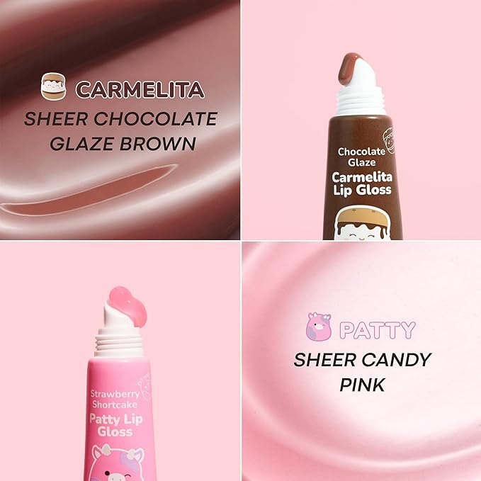 TONYMOLY x Squishmallows Lip Gloss Gift Set – 2pc Patty’s Strawberry Shortcake & Carmelita’s Chocolate Glaze Keychain Duo, Hydrating Gloss, Holiday Limited Edition