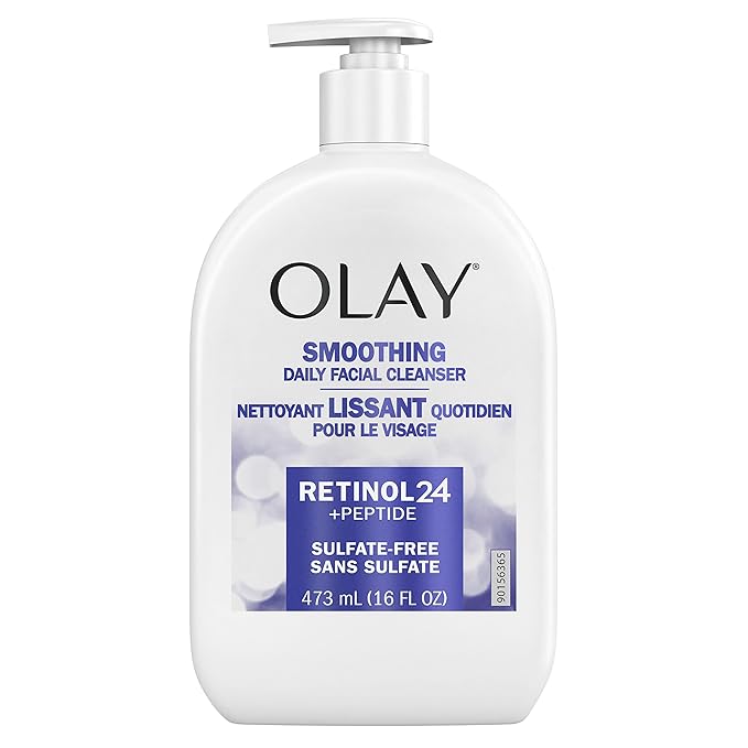 Olay Face Wash, Daily Facial Cleanser with Retinol, Peptides & Glycerin - Smoothing, Noursihes Skin Surface, Hydrates while Cleansing - Sulfate-Free, Paraben-Free, 16 Oz