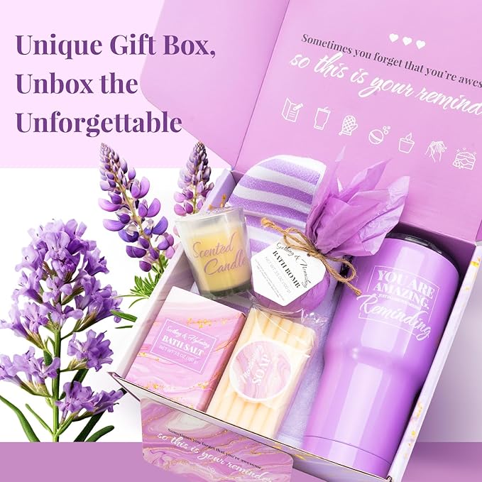 Lavender Relaxing Bath and Body Gift Set for Women - 8Pcs Unique Ideas for Birthday, Valentine's Day, Mother's Day, Christmas