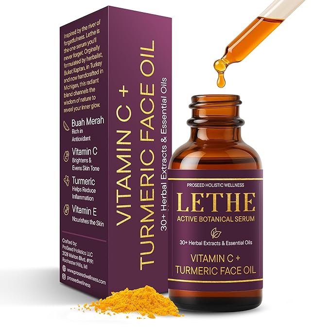 LETHE Vegan Botanical Face Serum – Vitamin C & 50 Natural Extracts & Essential Oils – Improves Skin Tone, Firmness & Smoothness – Natural Skincare for Dark Spots & Uneven Skin Tone – 1oz