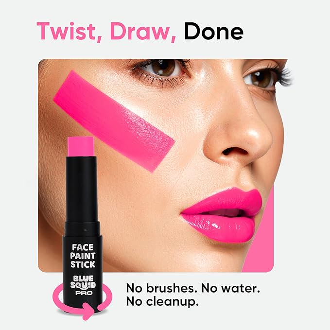 Blue Squid PRO Pink Face Paint Stick - Waterproof Body Paint For Adults & Kids Eye Black Baseball, Eyeblack Softball - Vegan Hypoallergenic Twist-Up Non-Toxic Makeup Stick - Cosplay, Sports & SFX