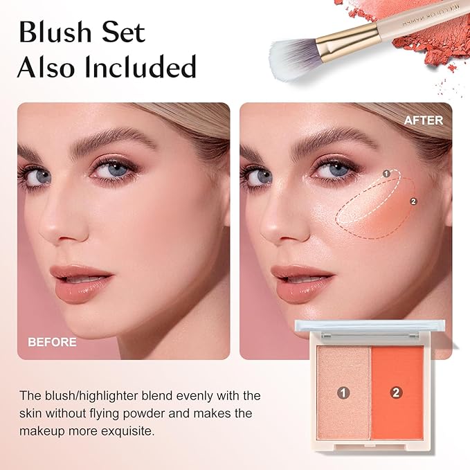 Color Nymph All In One Makeup Kit For Teens Girls | Starter Make up Set With Cosmetics Bag | Included Eyeshadow Blush Lipstick Lip Pencil Eye Pencil Brush Mascara | Travel Makeup Bag Design（ White ）