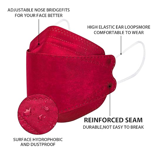 KN95 Face Masks for Adults 50 Pack, Individually Wrapped, 5-Ply Red Disposable Face Mask Against PM 2.5 Smoke & Dust, Filtration Efficiency 95%