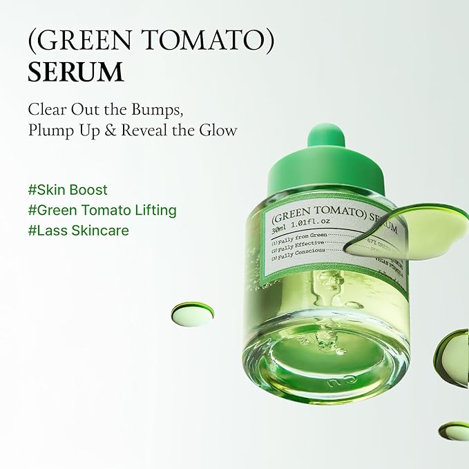 FULLY Green Tomato Serum, Pore Tightening with 67% Green Tomato Extract, Vit C and PHA, Elastcity Boosting and Skin Moisturization, Fragrance Free, Vegan & Dermatologically Tested, 1.01 fl.oz