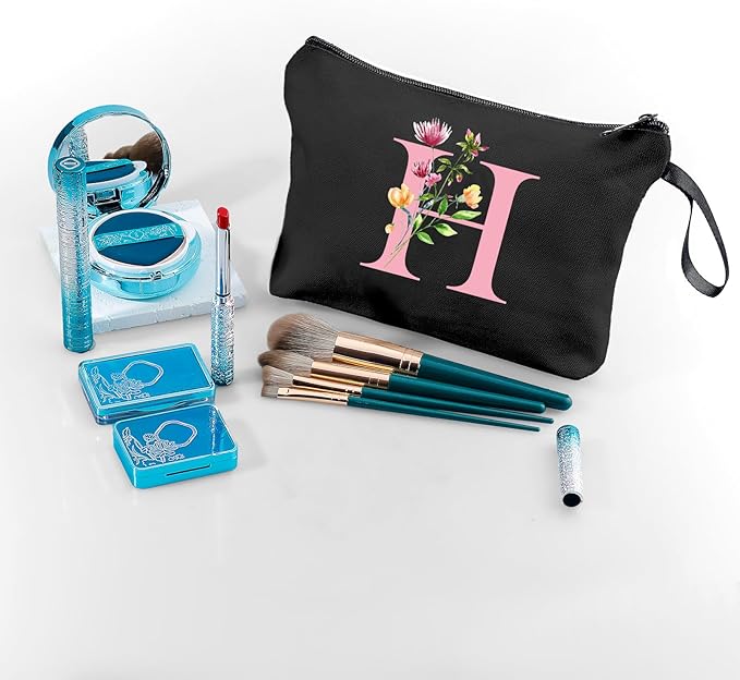 SEAMOON Bride to be Birthday Womens Unique Initial Monogram Gifts for Women Mom Personalized Travel Makeup Cosmetic Bag with Mirror Valentines Mothers Day Christmas Graduation H